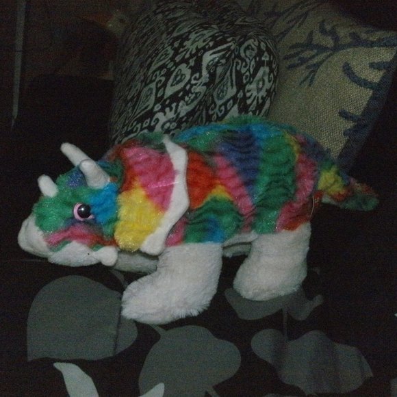 Gitzy Plush cozy Tie Dyed Rainbow Colored Toy Triceratops Dinosaur 16" long - Picture 1 of 2